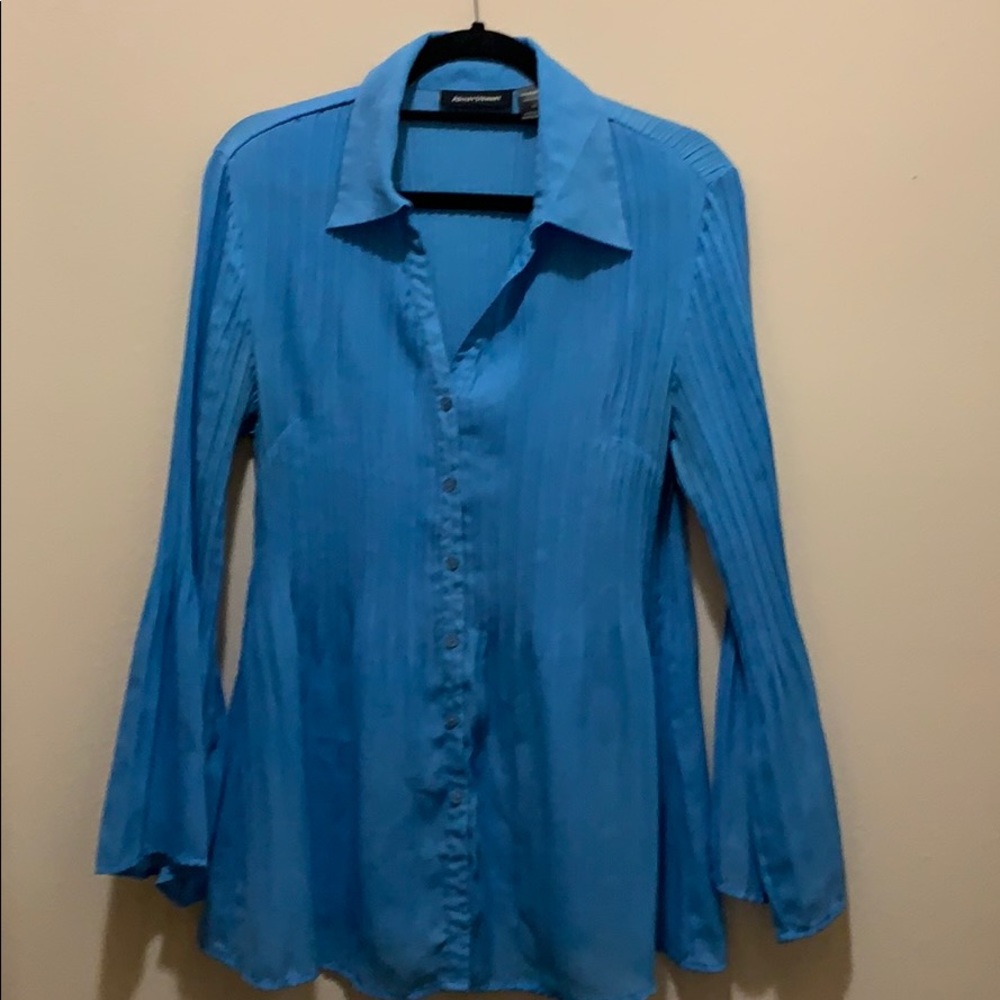 Long Sleeve Turquoise Blue Blouse